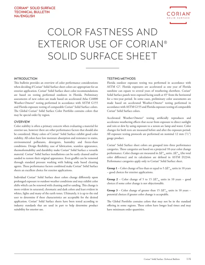 corian solid surface technical bulletin na english