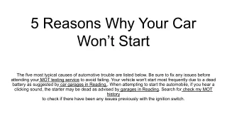 5 reasons why your car won t start