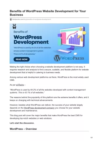 Benefits of WordPress Website Development for Your Business