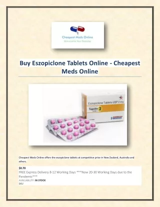 Buy Eszopiclone Tablets Online - Cheapest Meds Online
