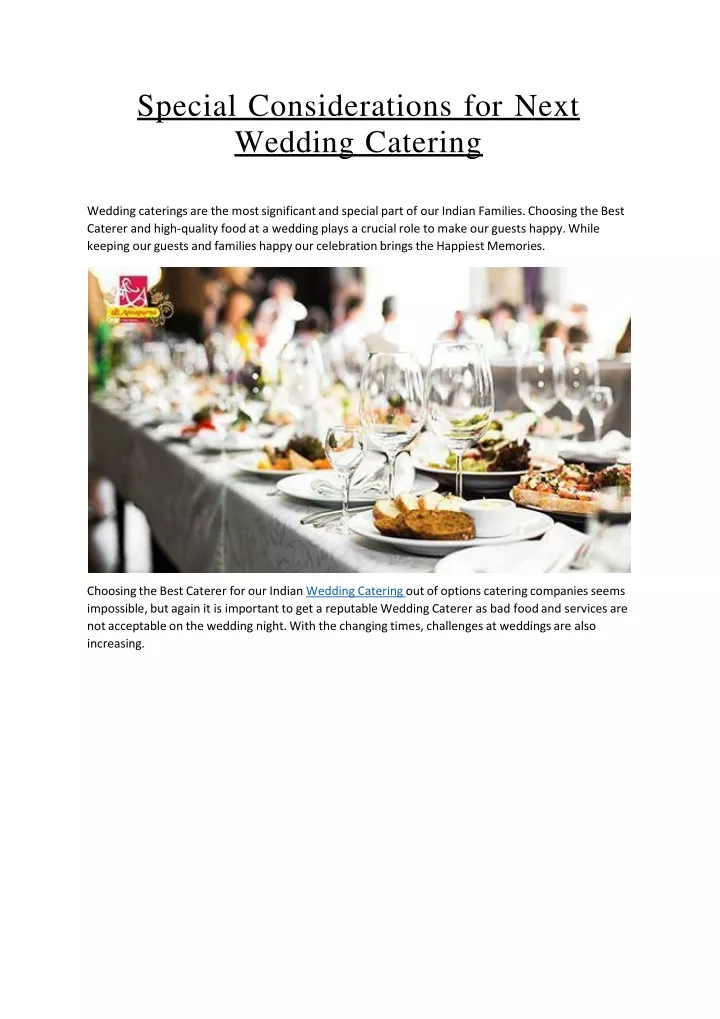 special considerations for next wedding catering