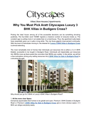 Why You Must Pick Aratt Cityscapes Luxury 3 BHK Villas in Budigere Cross
