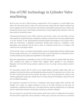 use of cnc technology in cylinder valve machining