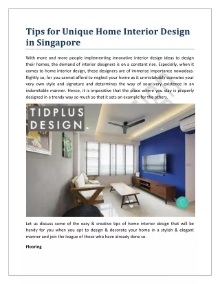 Tips for Unique Home Interior Design in Singapore
