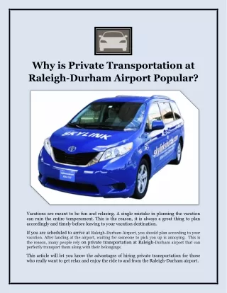 Why is Private Transportation at Raleigh-Durham Airport Popular