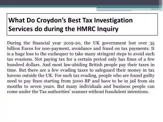 What Do Croydon’s Best Tax Investigation Services do during the HMRC Inquiry