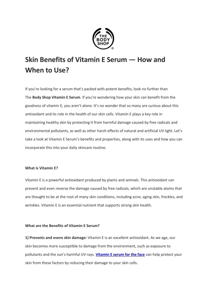 skin benefits of vitamin e serum how and when