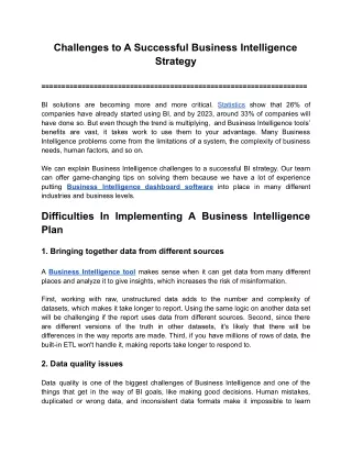 challenges to a successful business intelligence