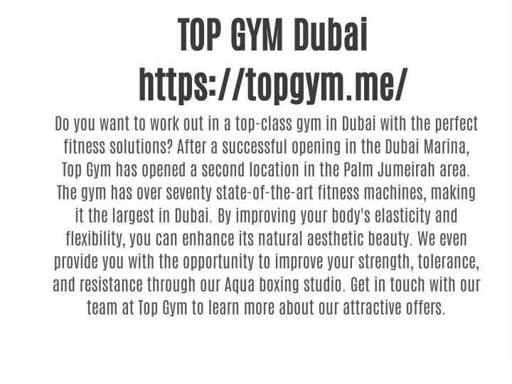 PPT TOP GYM Dubai PowerPoint Presentation, free download ID11757467