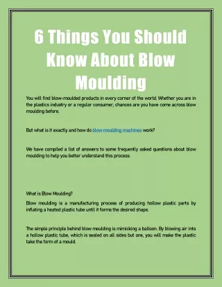 6 things you should know about blow moulding