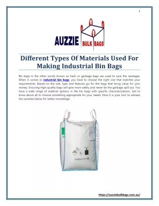 Different Types Of Materials Used For Making Industrial Bin Bags