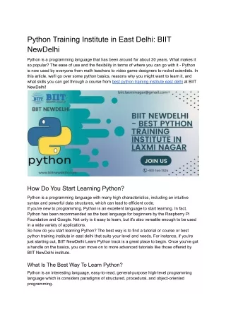 Python Training Institute in East Delhi_ BIIT