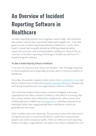 An Overview of Incident Reporting Software in Healthcare