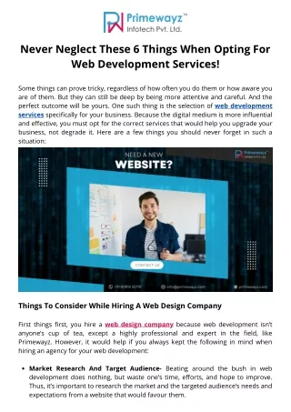 Never Neglect These 6 Things When Opting For Web Development Services|Primewayz