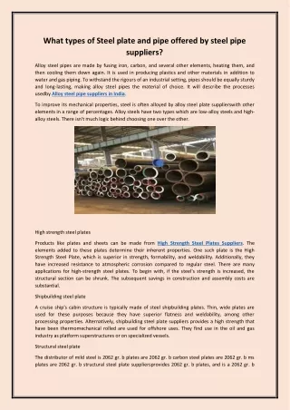 What types of Steel plate and pipe offered by steel pipe suppliers
