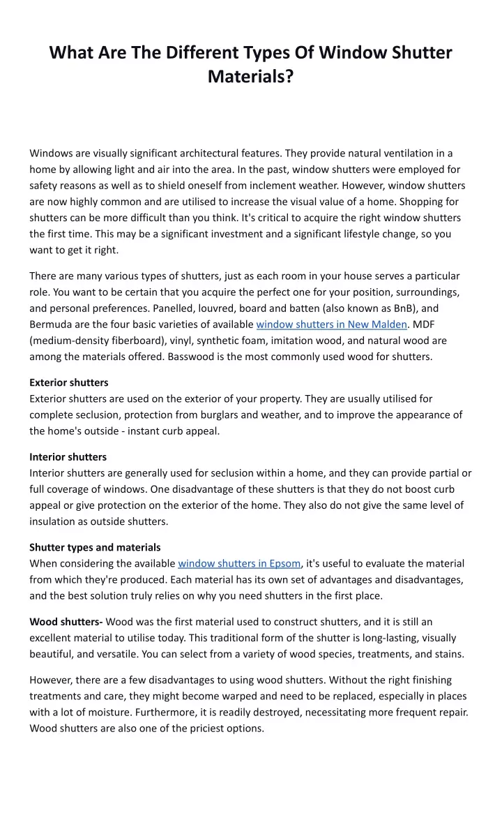 what are the different types of window shutter