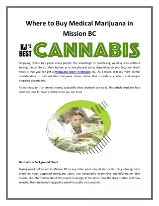 Where to Buy Medical Marijuana in Mission BC