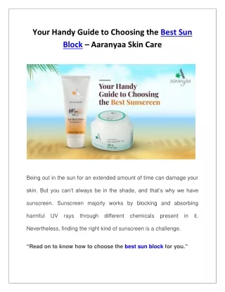 Your Handy Guide to Choosing the Best Sun Block - Aaranyaa Skin Care