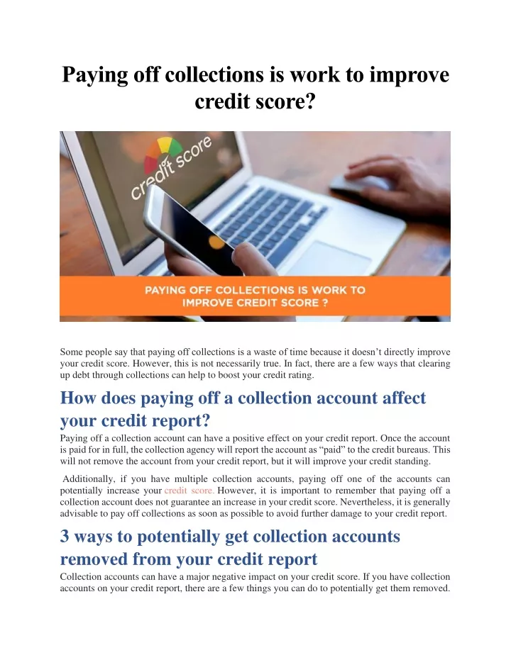 paying off collections is work to improve credit