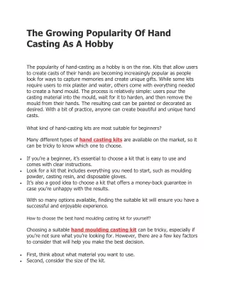 the growing popularity of hand casting as a hobby