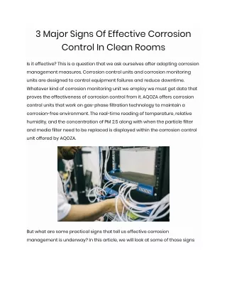 3 Major Signs Of Effective Corrosion Control In Clean Rooms