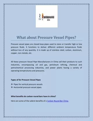 What about Pressure Vessel Pipes