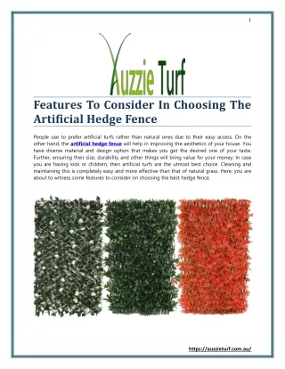 Features To Consider In Choosing The Artificial Hedge Fence