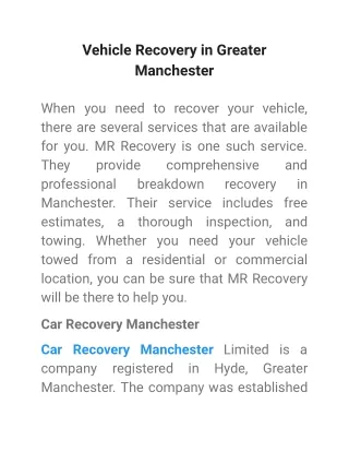 vehicle recovery in greater manchester