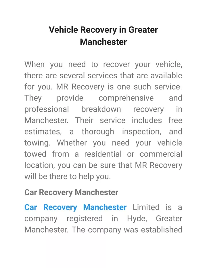 vehicle recovery in greater manchester