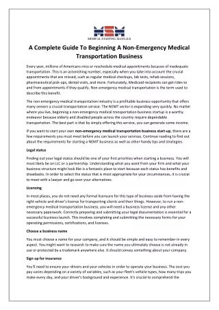 A Complete Guide To Beginning A Non-Emergency Medical Transportation Business