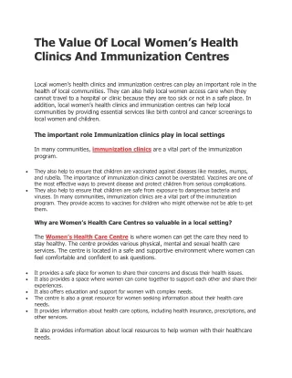 The Value Of Local Women’s Health Clinics And Immunization Centres
