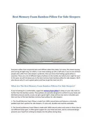 best memory foam bamboo pillow for side sleepers