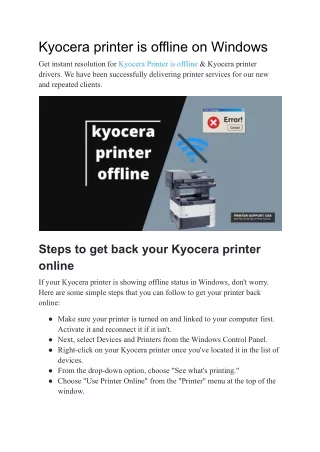 Kyocera printer is offline on Windows