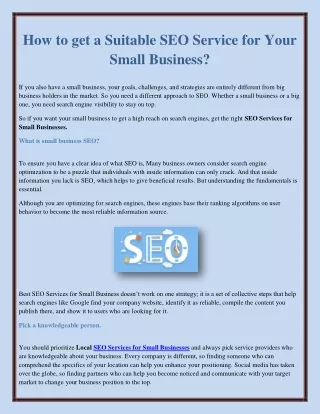How to get a Suitable SEO Service for Your Small Business?