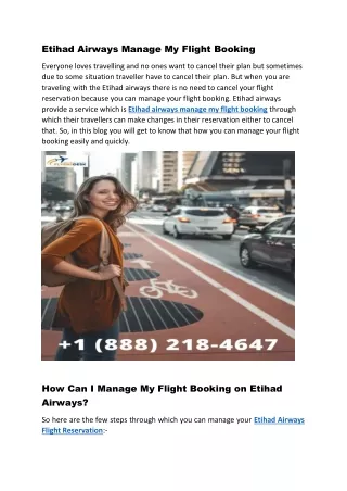 1-888-218-4647 How Can I Manage My Flight Booking on Etihad Airways