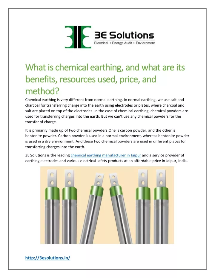 what is chemical earthing and what are its what