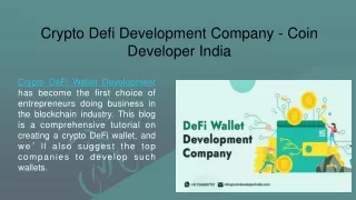 Crypto Defi Wallet Development Company - Coin Developer India