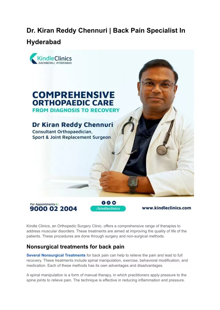 dr kiran reddy chennuri back pain specialist in