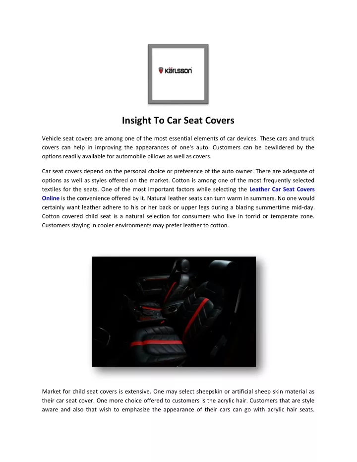insight to car seat covers