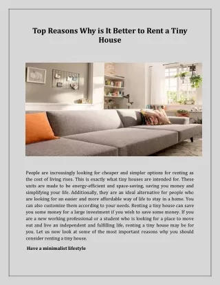 Top Reasons Why is It Better to Rent a Tiny House