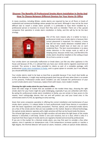 Discover The Benefits Of Professional Smoke Alarm Installation In Derby And How To Choose Between Different Devices For