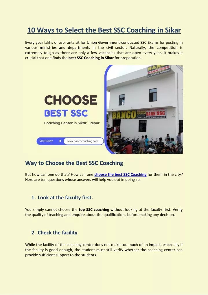 10 ways to select the best ssc coaching in sikar