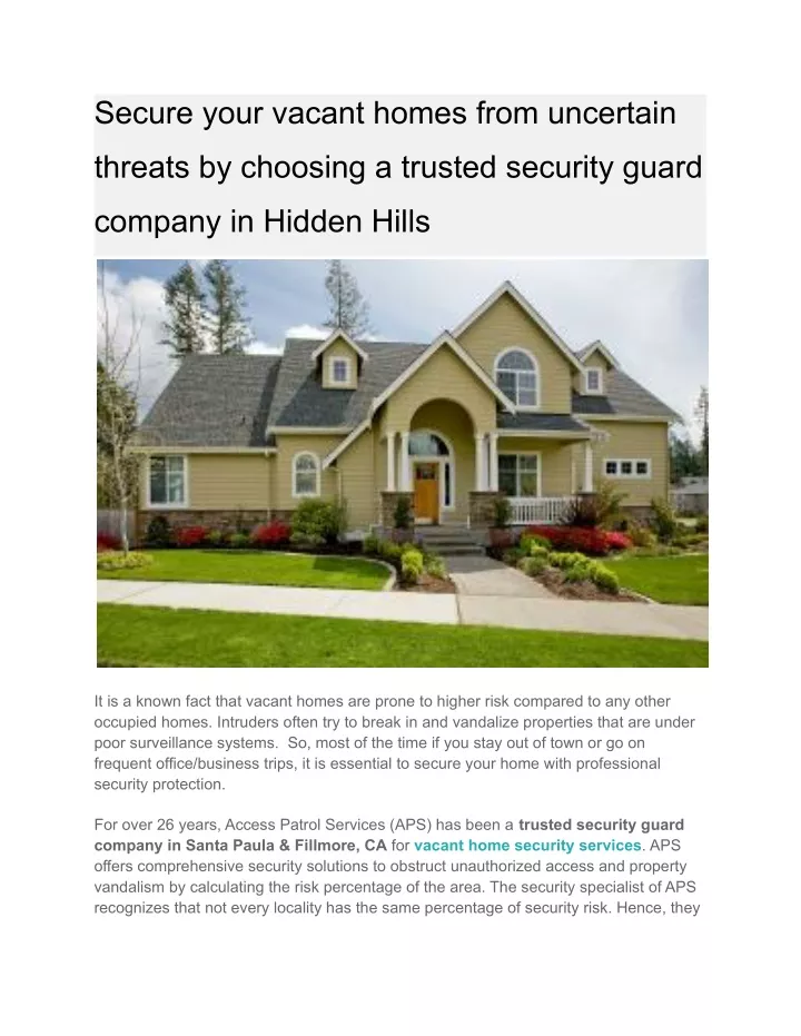 secure your vacant homes from uncertain