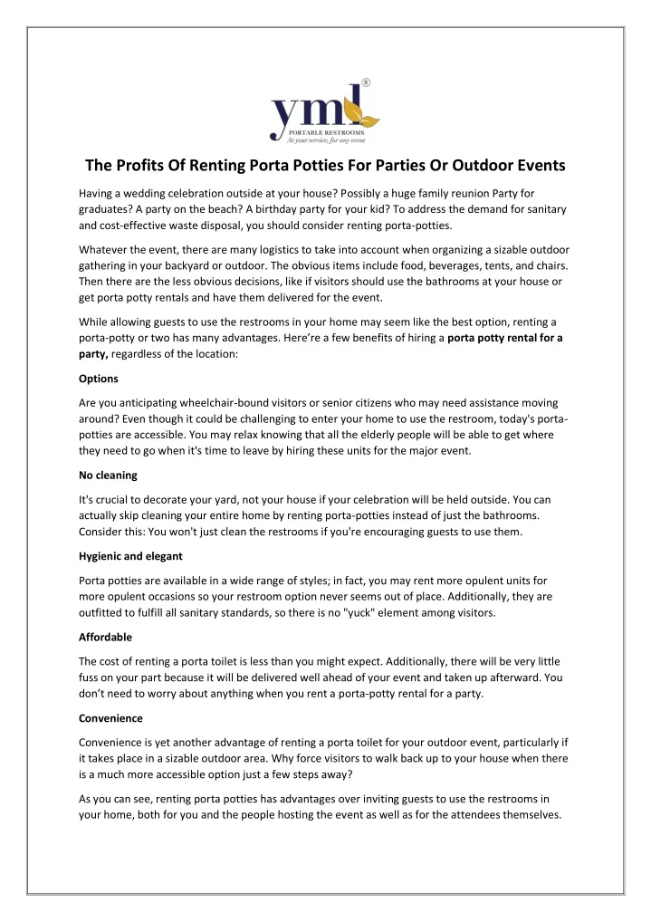 the profits of renting porta potties for parties