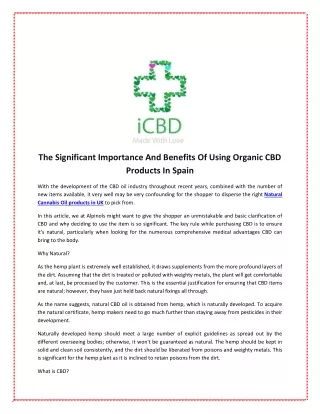 The Significant Importance And Benefits Of Using Organic CBD Products In Spain