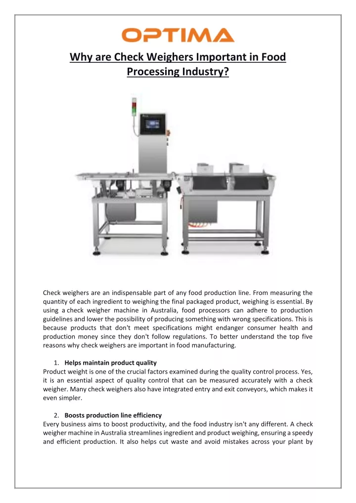 why are check weighers important in food