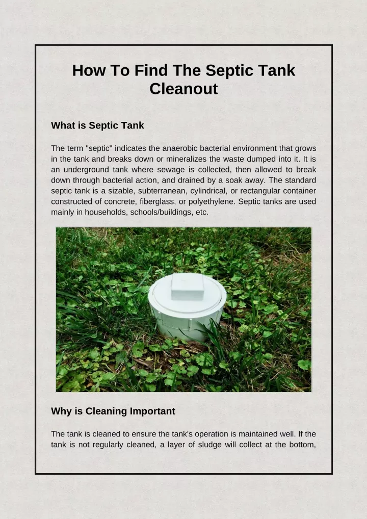 how to find the septic tank cleanout