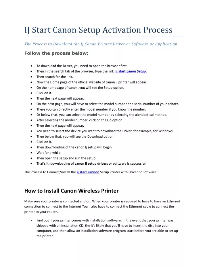 ij start canon setup activation process