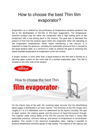 How to choose the best Thin film evaporator