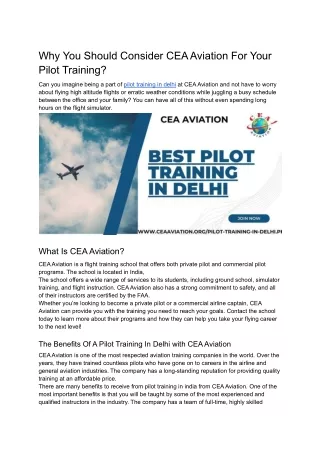 Why You Should Consider CEA Aviation For Your Pilot Training